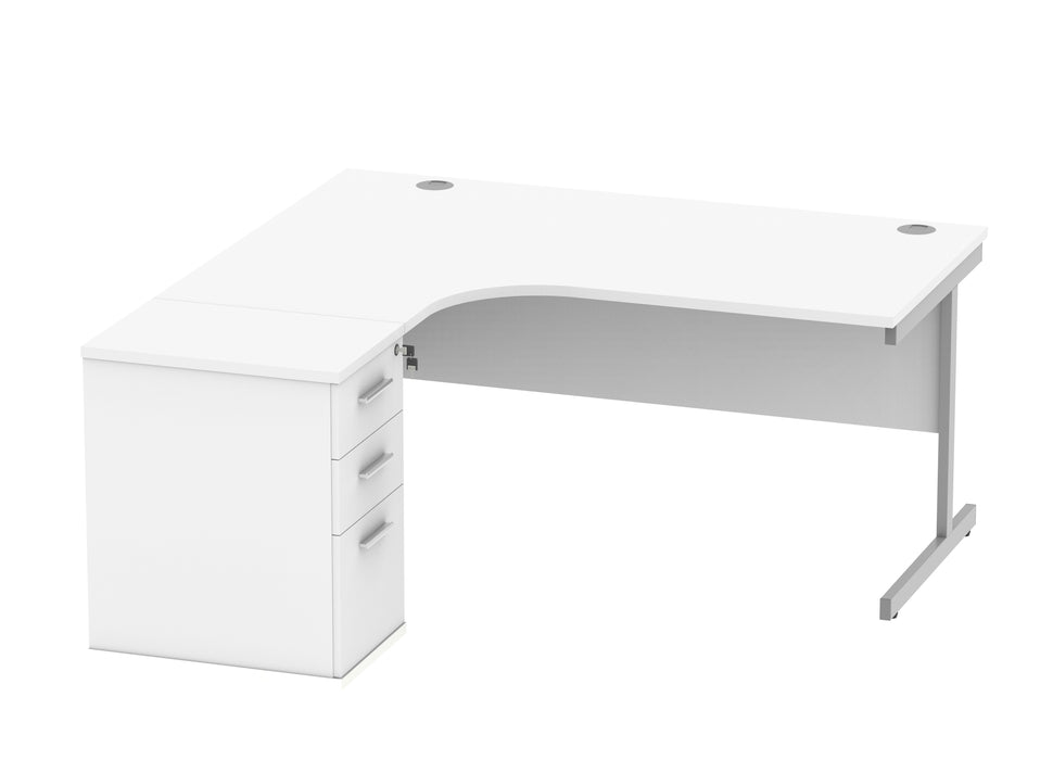 Single Upright Left Hand Radial Desk + Desk High Pedestal | 1600X1200 | Arctic White/Silver