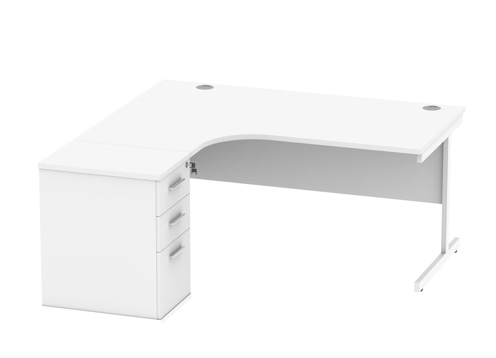 Single Upright Left Hand Radial Desk + Desk High Pedestal | 1600X1200 | Arctic White/White