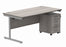Single Upright Rectangular Desk + 3 Drawer Mobile Under Desk Pedestal | 1600X800 | Alaskan Grey Oak/Silver