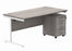 Single Upright Rectangular Desk + 3 Drawer Mobile Under Desk Pedestal | 1600X800 | Alaskan Grey Oak/White