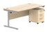 Single Upright Rectangular Desk + 3 Drawer Mobile Under Desk Pedestal | 1600X800 | Canadian Oak/Silver
