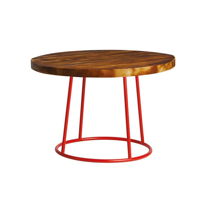 Max Coffee Table - Red Base - Rustic Solid Wood Top 750Dia