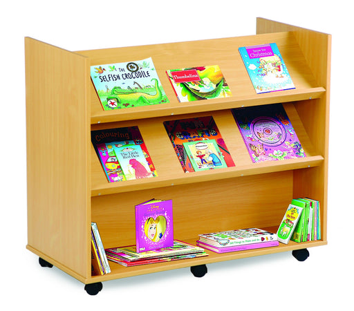 Double sided Library Unit with 2 angled shelves and 1 horizontal shelf