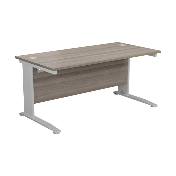 One Cable Cantilever Office Desk - 800mm Deep White/Silver