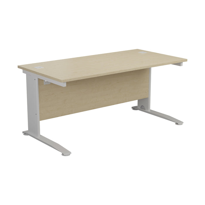 One Cable Cantilever Office Desk - 800mm Deep White/Silver